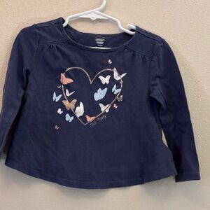 Old Navy Navy Long-Sleeve Top with Metallic Heart and Butterflies